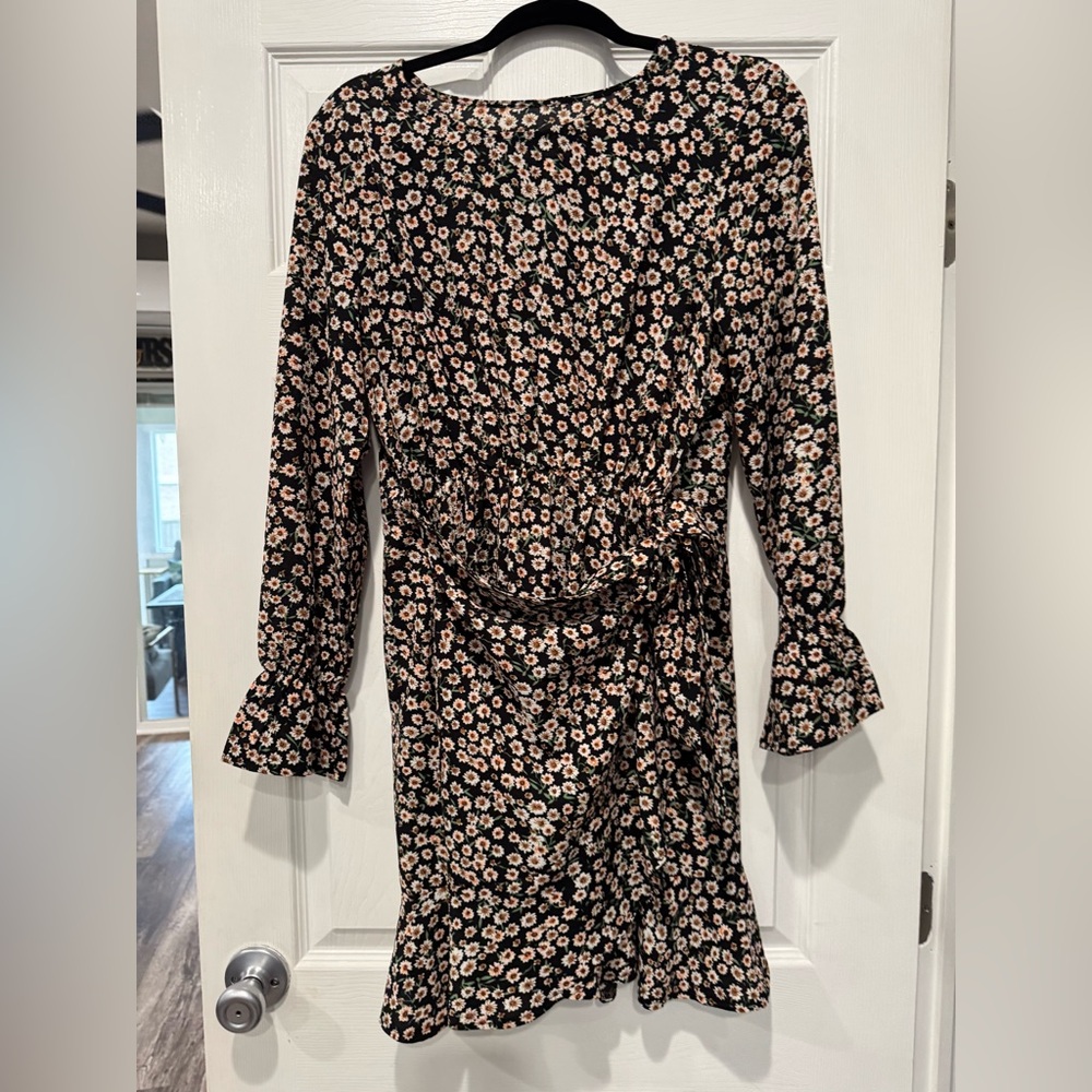 Floral Long Sleeve Wrap Dress